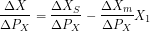 \[ \frac{\Delta X}{\Delta ΔP_X} =\frac{\Delta X_S}{\Delta P_X}-\frac{\Delta X_m}{\Delta P_X}X_1 \]